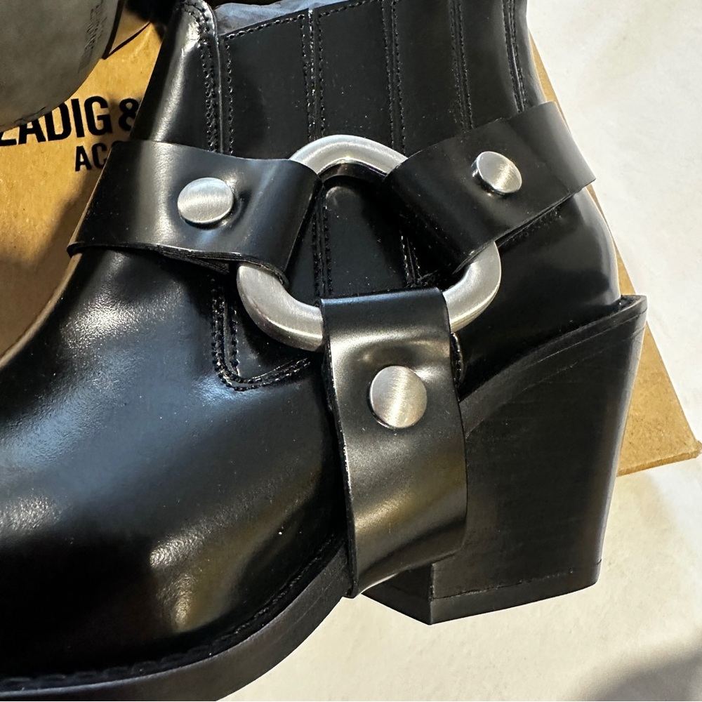 NEW in BOX ZADIG & VOLTAIRE Black N’Dricks Glossy Ankle Boots reg $558 Sz 38 - Picture 11 of 15